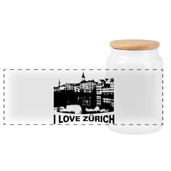 I love Zurich | i like zurich - Panoramic Cookie Jar with Wooden Lid - white - Front