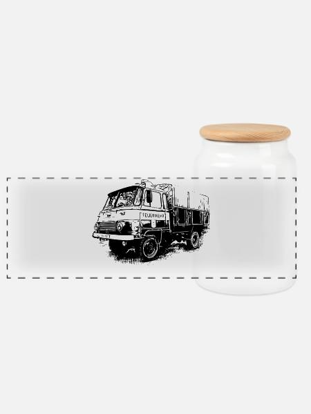 Robur Pritsche LO LD IFA Feuerwehr - Panorama Keksdose mit Holzdeckel - Weiß