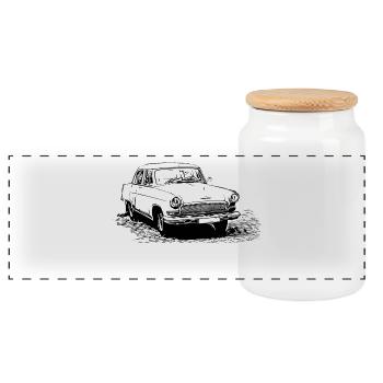 GAZ M-21 Volga - Panoramic Cookie Jar with Wooden Lid - white - Front