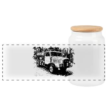 IFA Horch Truck Tipper - Panoramic Cookie Jar with Wooden Lid - white - Front