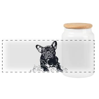 Bouledogue Français - Boîte à biscuits avec couvercle en bois - blanc - Devant