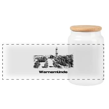 Rostock Warnemünde - Panoramic Cookie Jar with Wooden Lid - white - Front