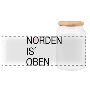 Norden is oben - Panorama Keksdose mit Holzdeckel - Weiß - Vorne