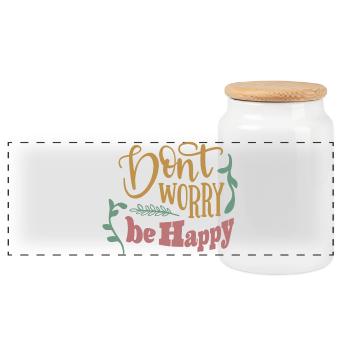 Don't worry be happy - Panoramic Cookie Jar with Wooden Lid - white - Front