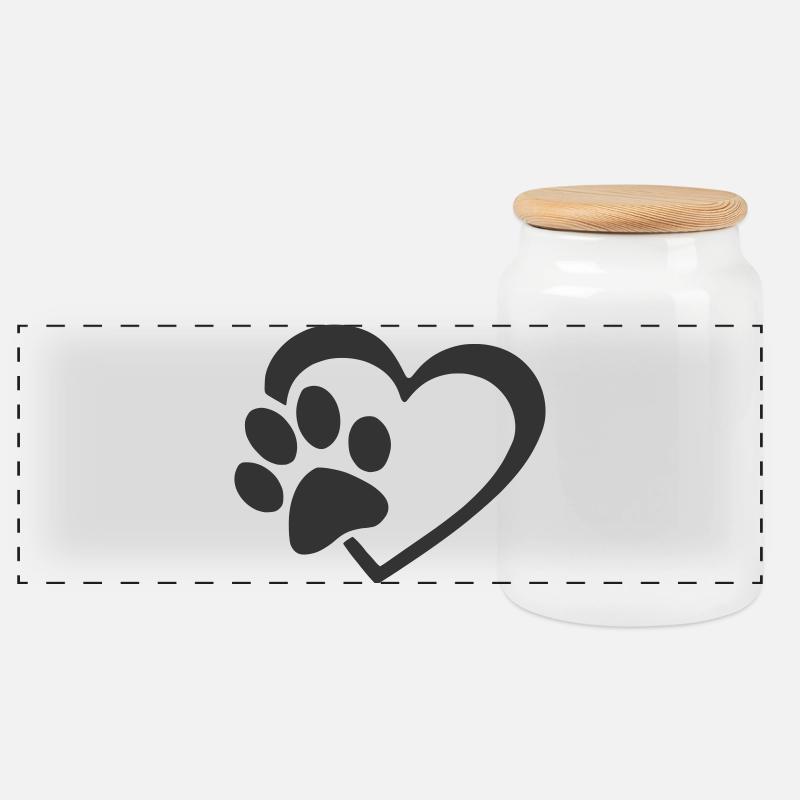 Paw heart - Panoramic Cookie Jar with Wooden Lid - white