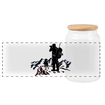 Mountain hunting - Panoramic Cookie Jar with Wooden Lid - white - Front