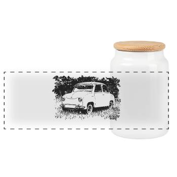 Goggomobil - Panoramic Cookie Jar with Wooden Lid - white - Front