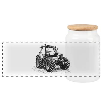 Traktor - Panorama Keksdose mit Holzdeckel - Weiß - Vorne