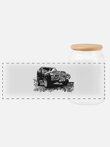 4x4 Geländewagen - Panorama Keksdose mit Holzdeckel - Weiß
