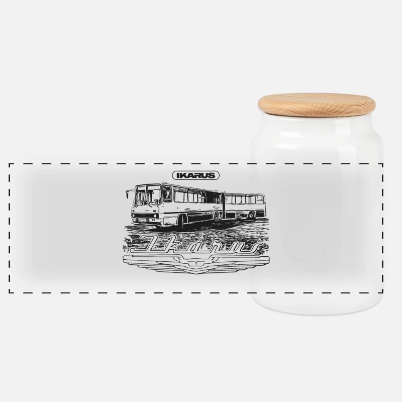 Ikarus - Gelenkbus - Panorama Keksdose mit Holzdeckel - Weiß