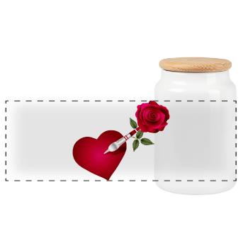 Dart arrow with rose and heart as a target - Panoramic Cookie Jar with Wooden Lid - white - Front