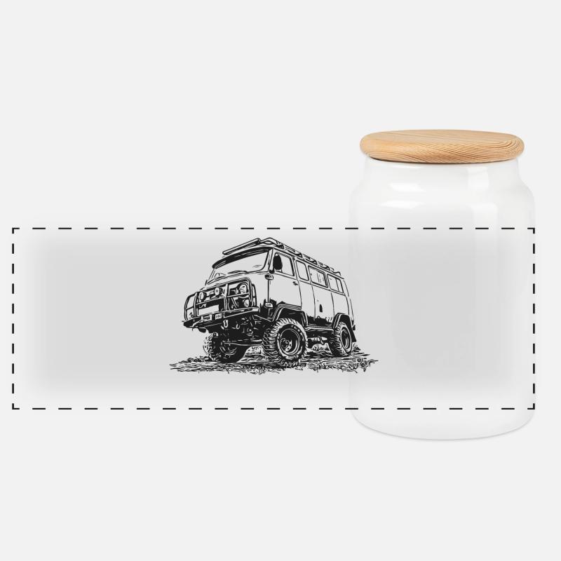 Buchanka UAZ - Panorama Keksdose mit Holzdeckel - Weiß