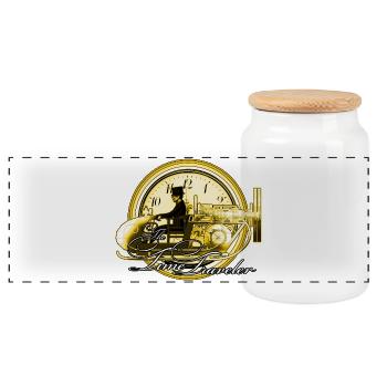 The time traveler - Panoramic Cookie Jar with Wooden Lid - white - Front