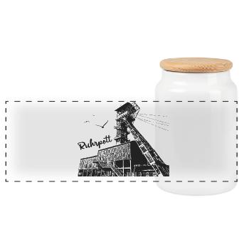 Ruhrpott Zeche - Panorama Keksdose mit Holzdeckel - Weiß - Vorne