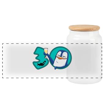 30 Years Birthday Anniversary Penguin - Panoramic Cookie Jar with Wooden Lid - white - Front