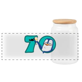 Pingouin des 70 ans - Boîte à biscuits avec couvercle en bois - blanc - Devant