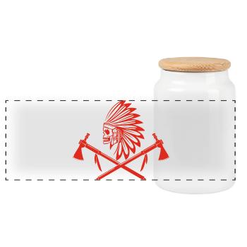 Red Indian Warrior - Panoramic Cookie Jar with Wooden Lid - white - Front
