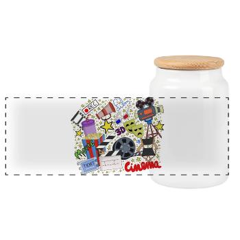 Movie Universe for Cinephiles - Panoramic Cookie Jar with Wooden Lid - white - Front