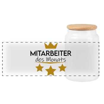 Mitarbeiter des Monats - Panorama Keksdose mit Holzdeckel - Weiß - Vorne