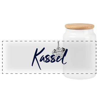 Kassel - Panorama Keksdose mit Holzdeckel - Weiß - Vorne