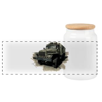 URAL 4320 - Panoramic Cookie Jar with Wooden Lid - white - Front