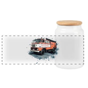 W 50 L Fire Brigade Vehicle LF 16 TS 8 - Panoramic Cookie Jar with Wooden Lid - white - Front