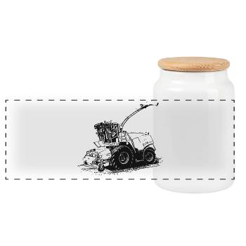 Jaguar 930 Combine Harvester - Panoramic Cookie Jar with Wooden Lid - white - Front