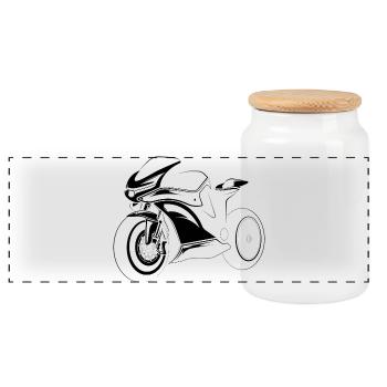 Motorrad Illustration Symbol Grafik Icon Logo - Panorama Keksdose mit Holzdeckel - Weiß - Vorne