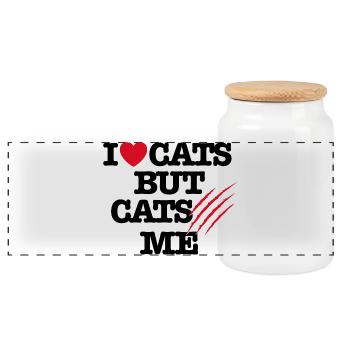Lustige Tierarzt Katzen Kratzen Katze, I Love cats - Panorama Keksdose mit Holzdeckel - Weiß - Vorne