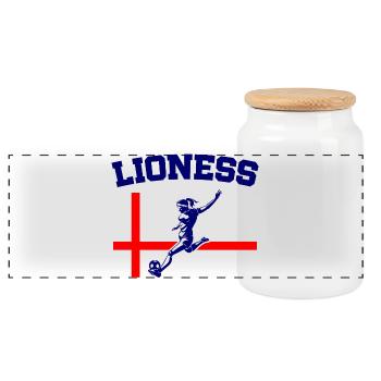 England Fußball Meister der Frauen Lionesses - Panorama Keksdose mit Holzdeckel - Weiß - Vorne