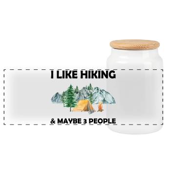 I Love Hiking and Maybe 3 People - Panoramic Cookie Jar with Wooden Lid - white - Front