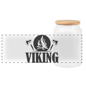 viking wikinger Symbol Axt Symbol Feuer Grafik - Panorama Keksdose mit Holzdeckel - Weiß - Vorne
