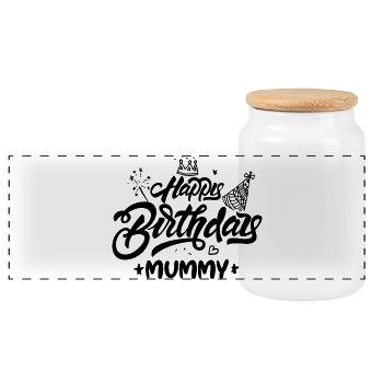Happy birthday mummy - Panoramic Cookie Jar with Wooden Lid - white - Front