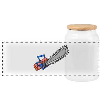 Chainsaw Chainsaw Motif - Panoramic Cookie Jar with Wooden Lid - white - Front