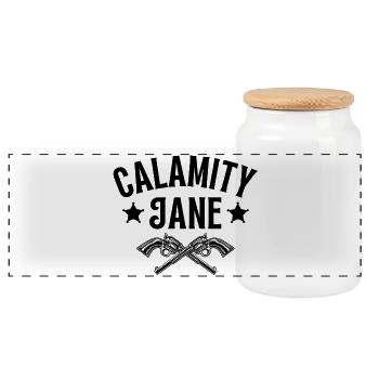 Calamity Jane, western, country - Panoramic Cookie Jar with Wooden Lid - white - Front