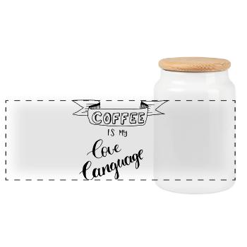 coffee is my love language - Panoramic Cookie Jar with Wooden Lid - white - Front