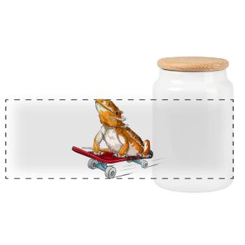 Bearded Dragon On A Skateboard - Panoramic Cookie Jar with Wooden Lid - white - Front
