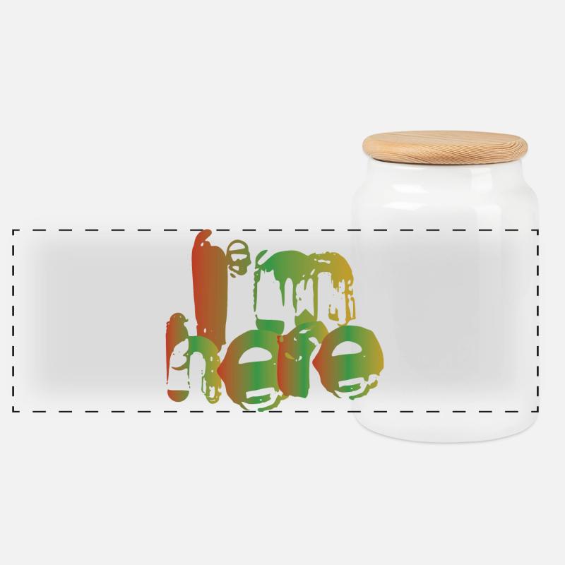 I'm here - Panoramic Cookie Jar with Wooden Lid - white
