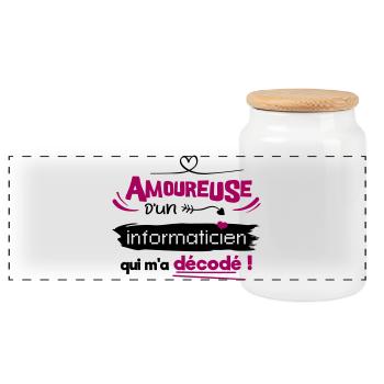 Amoureuse d'un informaticien ! humour geek - Boîte à biscuits avec couvercle en bois - blanc - Devant