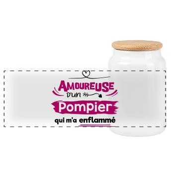 Amoureuse d'un pompier, cadeau spécial pompier - Boîte à biscuits avec couvercle en bois - blanc - Devant