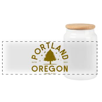 Portland Oregon Vintage Baum Logo - Panorama Keksdose mit Holzdeckel - Weiß - Vorne