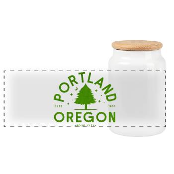 Portland Grüner Baum Logo - Panorama Keksdose mit Holzdeckel - Weiß - Vorne