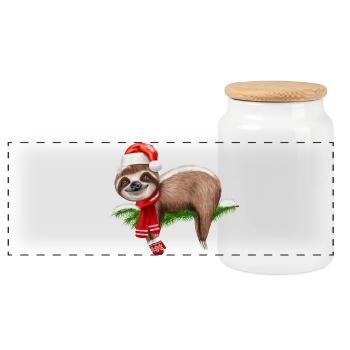 Christmas Sloth - Panoramic Cookie Jar with Wooden Lid - white - Front