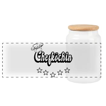 Chefköchin Design - Panorama Keksdose mit Holzdeckel - Weiß - Vorne