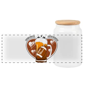 Football and beer - Panoramic Cookie Jar with Wooden Lid - white - Front