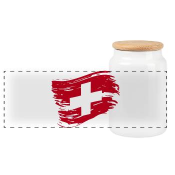 Schweiz Fahne - Schweizer Flagge - Panorama Keksdose mit Holzdeckel - Weiß - Vorne