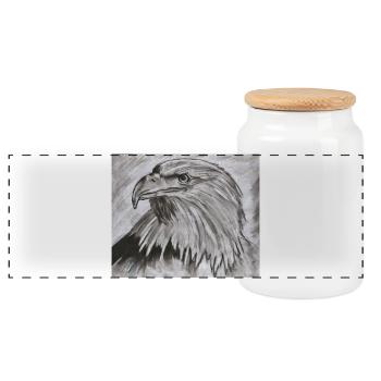 King of the Skies – Eagle Head Illustration - Panoramic Cookie Jar with Wooden Lid - white - Front