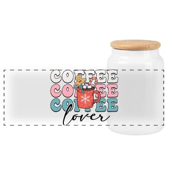 Coffee Lover - Panoramic Cookie Jar with Wooden Lid - white - Front