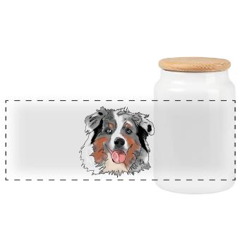Australian Shepherd - Panoramic Cookie Jar with Wooden Lid - white - Front