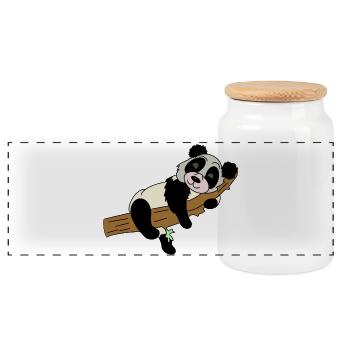 Panda auf Ast Illustration - Panorama Keksdose mit Holzdeckel - Weiß - Vorne